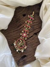 Premium Kundan Jadau Peacock Mang Tikka -Green Bead and Pearls - J2001